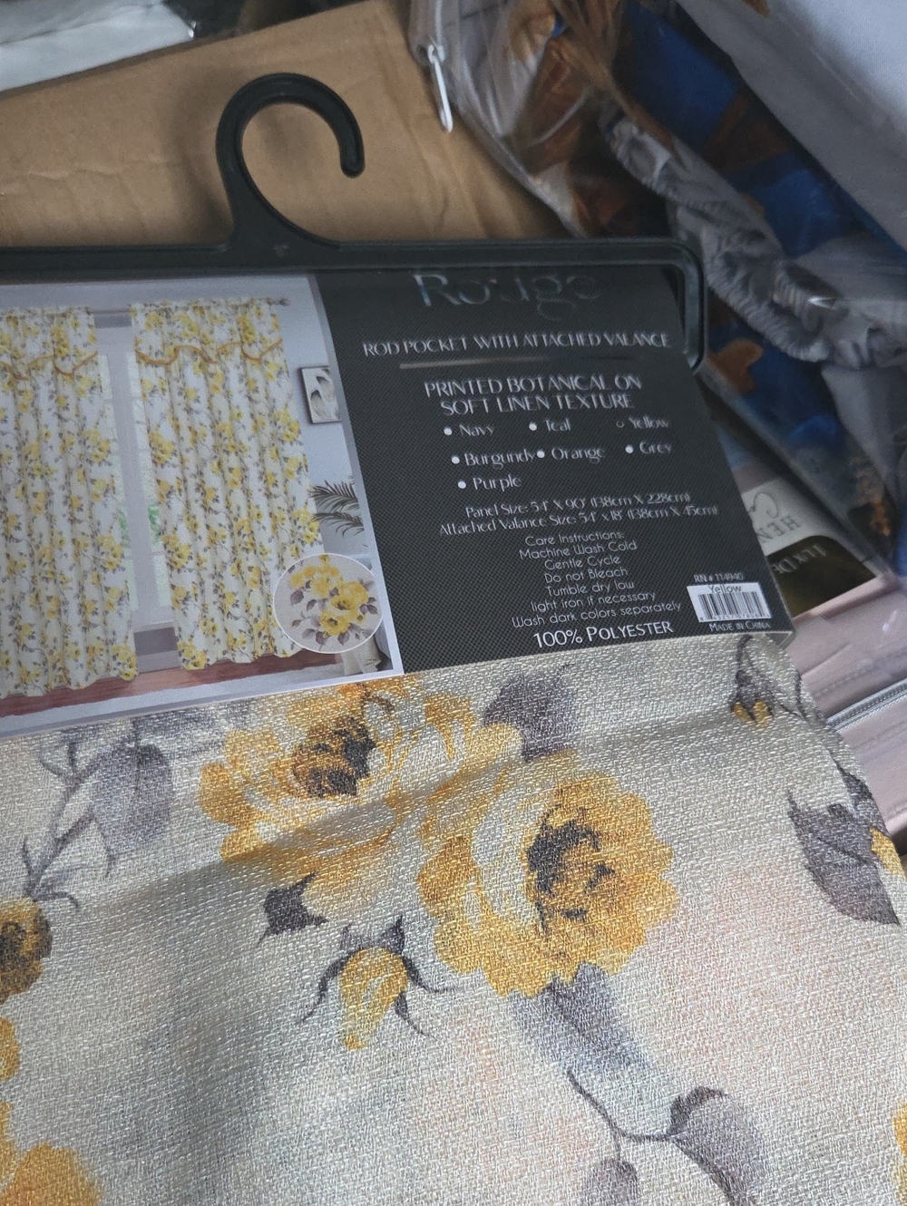 Rouge Helium Yellow Floral Curtain Panel with Gray Accents